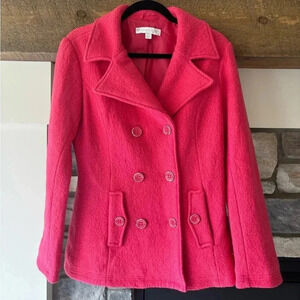 New York & Company Overcoat women’s M pink double breasted wool Preppy Academia